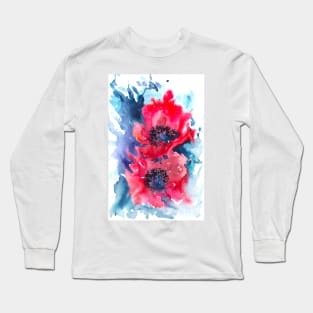 Pink Poppy flowers Watercolor Painting Long Sleeve T-Shirt